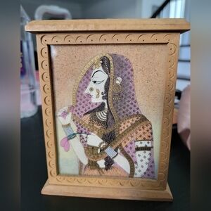 Vintage Rajasthani-lady Wooden Wall Mount Key Holder Cabinet Storage Box